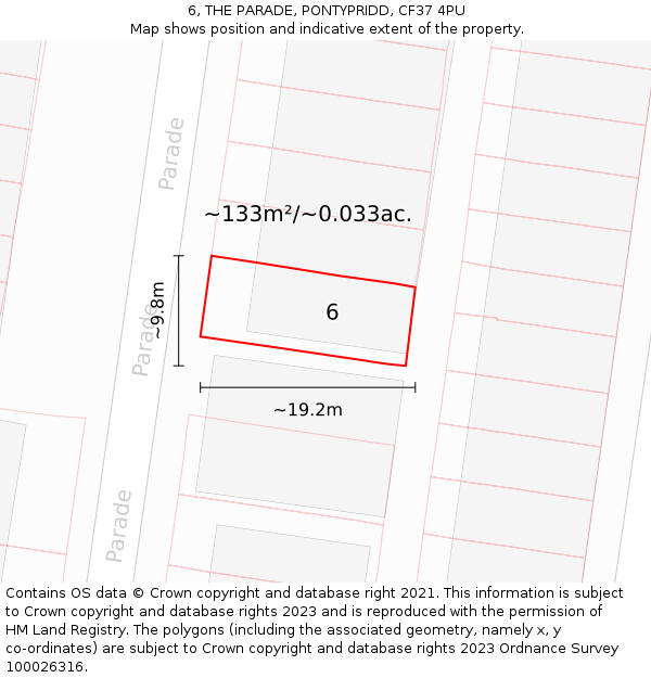 6, THE PARADE, PONTYPRIDD, CF37 4PU: Plot and title map