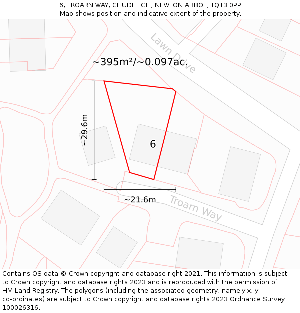 6, TROARN WAY, CHUDLEIGH, NEWTON ABBOT, TQ13 0PP: Plot and title map