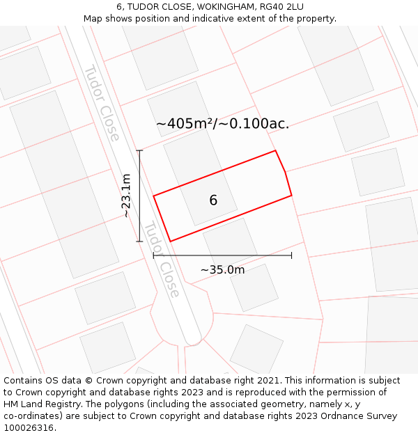 6, TUDOR CLOSE, WOKINGHAM, RG40 2LU: Plot and title map
