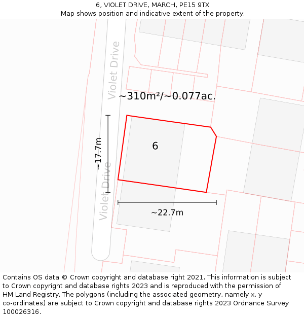 6, VIOLET DRIVE, MARCH, PE15 9TX: Plot and title map