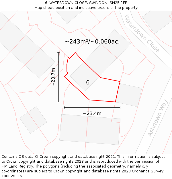 6, WATERDOWN CLOSE, SWINDON, SN25 1FB: Plot and title map