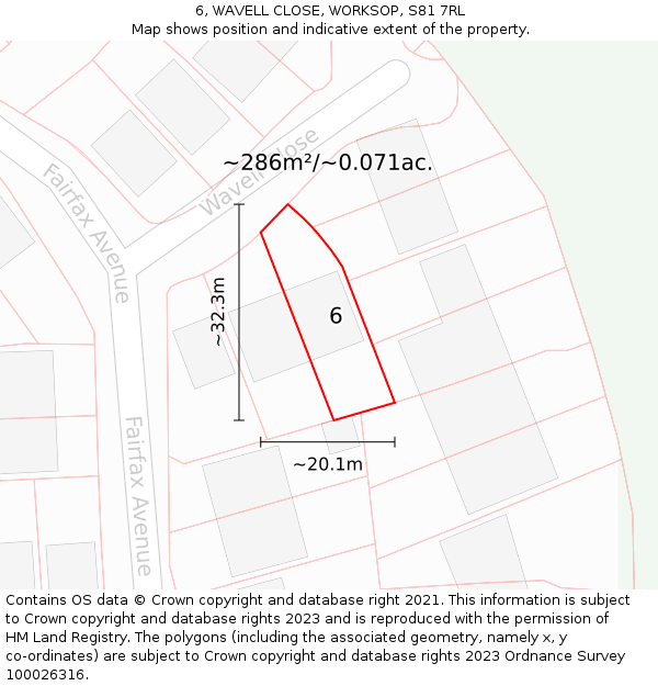 6, WAVELL CLOSE, WORKSOP, S81 7RL: Plot and title map