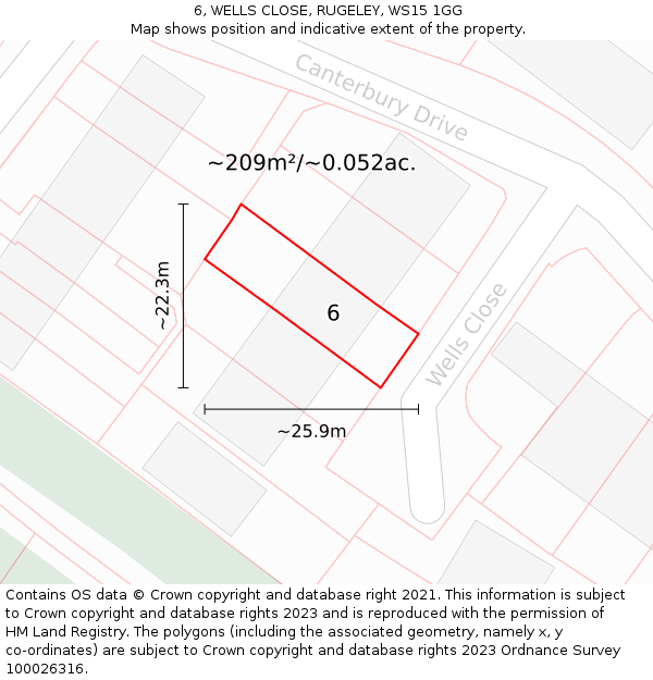 6, WELLS CLOSE, RUGELEY, WS15 1GG: Plot and title map