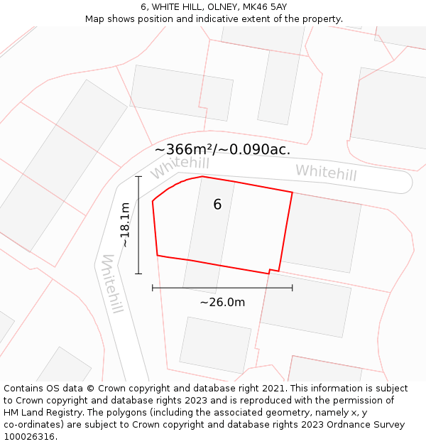 6, WHITE HILL, OLNEY, MK46 5AY: Plot and title map