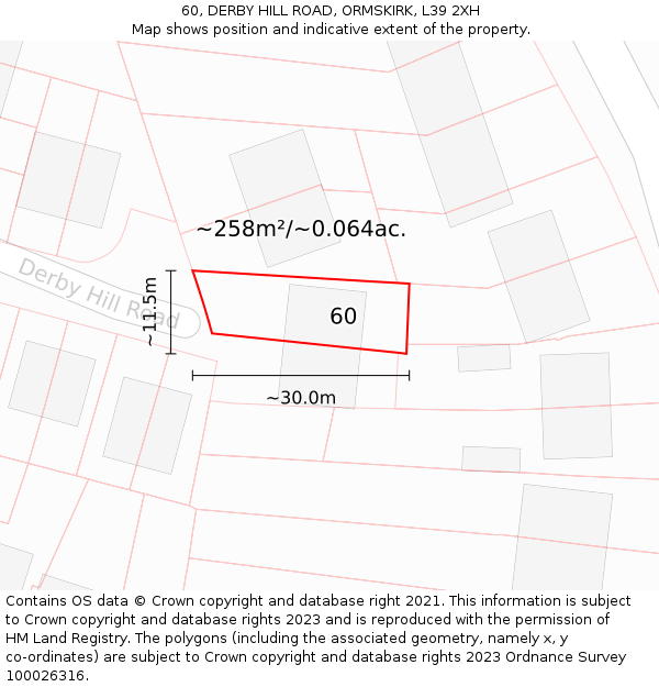 60, DERBY HILL ROAD, ORMSKIRK, L39 2XH: Plot and title map