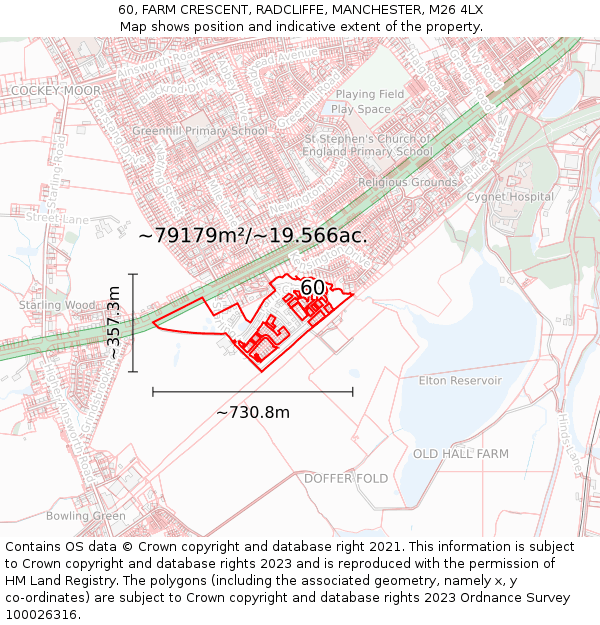 60, FARM CRESCENT, RADCLIFFE, MANCHESTER, M26 4LX: Plot and title map