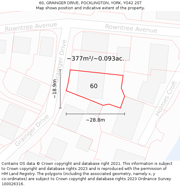 60, GRAINGER DRIVE, POCKLINGTON, YORK, YO42 2ST: Plot and title map
