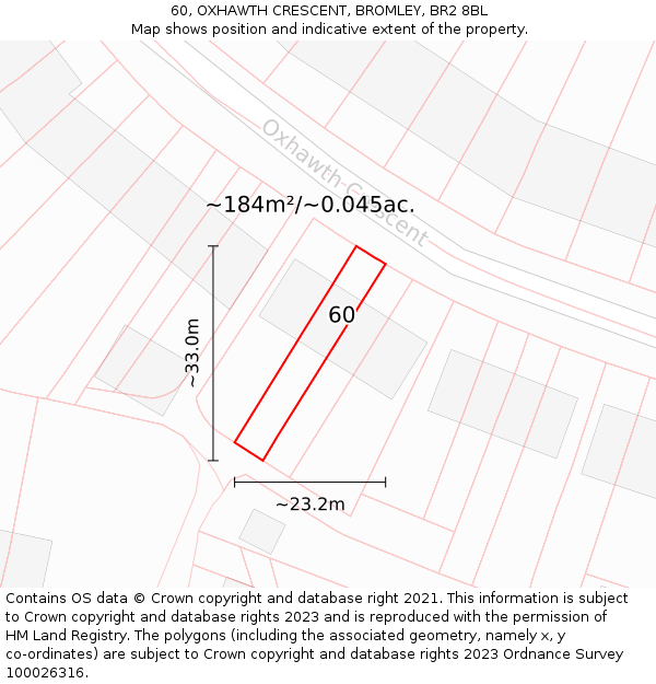 60, OXHAWTH CRESCENT, BROMLEY, BR2 8BL: Plot and title map