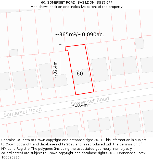 60, SOMERSET ROAD, BASILDON, SS15 6PP: Plot and title map