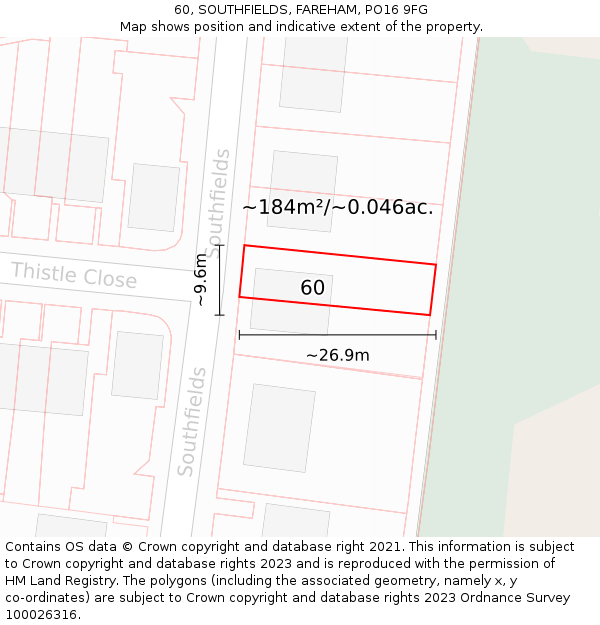 60, SOUTHFIELDS, FAREHAM, PO16 9FG: Plot and title map