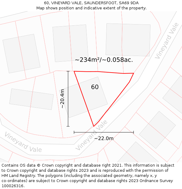 60, VINEYARD VALE, SAUNDERSFOOT, SA69 9DA: Plot and title map