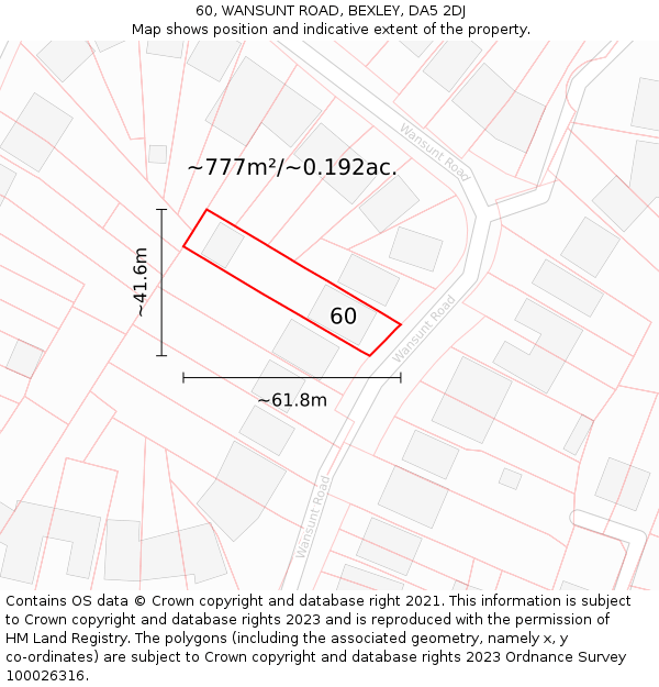 60, WANSUNT ROAD, BEXLEY, DA5 2DJ: Plot and title map
