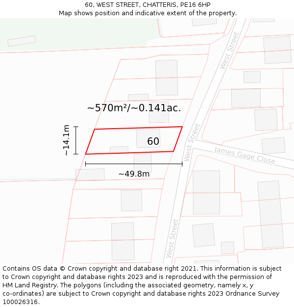 60, WEST STREET, CHATTERIS, PE16 6HP: Plot and title map