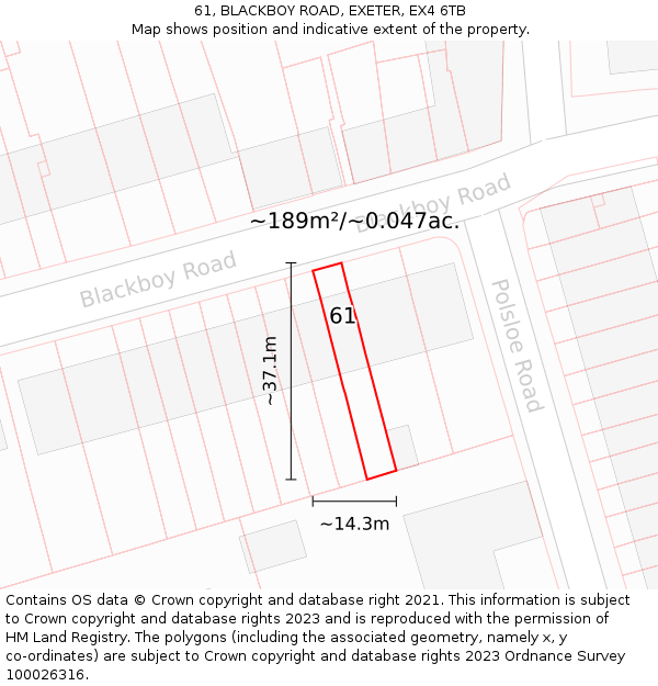 61, BLACKBOY ROAD, EXETER, EX4 6TB: Plot and title map