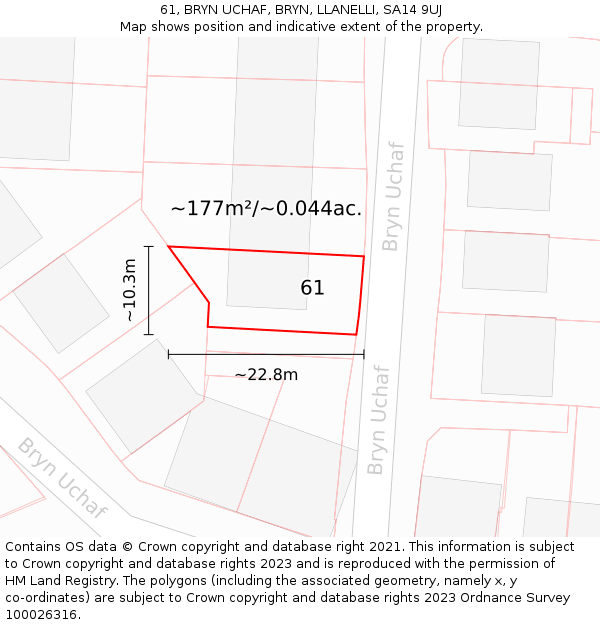 61, BRYN UCHAF, BRYN, LLANELLI, SA14 9UJ: Plot and title map