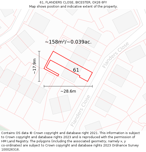 61, FLANDERS CLOSE, BICESTER, OX26 6FY: Plot and title map