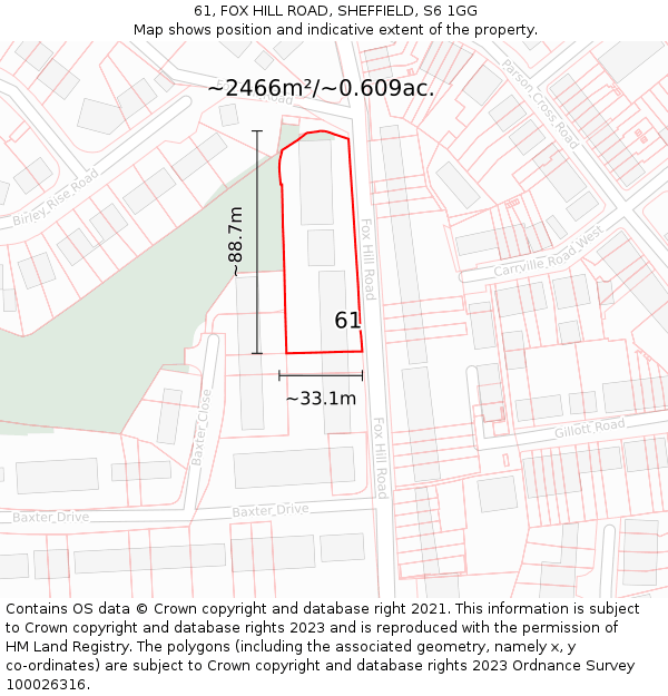 61, FOX HILL ROAD, SHEFFIELD, S6 1GG: Plot and title map