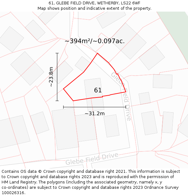 61, GLEBE FIELD DRIVE, WETHERBY, LS22 6WF: Plot and title map