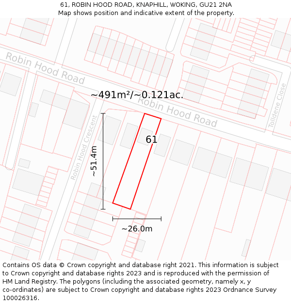 61, ROBIN HOOD ROAD, KNAPHILL, WOKING, GU21 2NA: Plot and title map