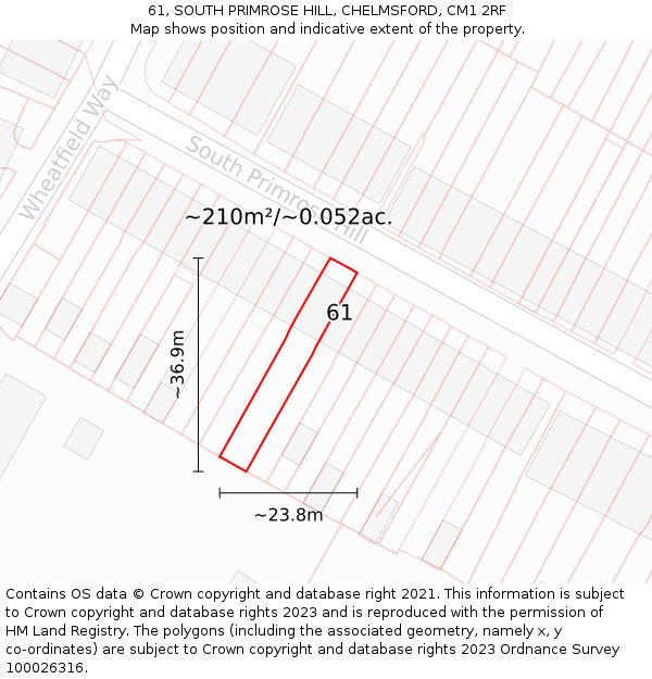 61, SOUTH PRIMROSE HILL, CHELMSFORD, CM1 2RF: Plot and title map