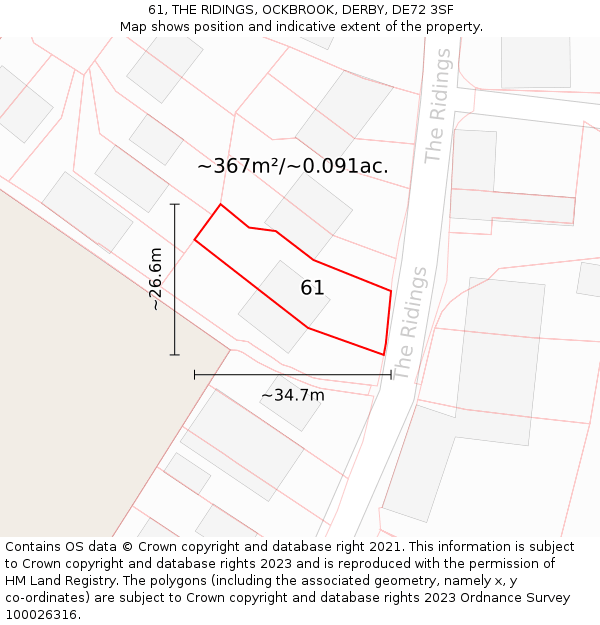61, THE RIDINGS, OCKBROOK, DERBY, DE72 3SF: Plot and title map