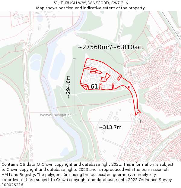 61, THRUSH WAY, WINSFORD, CW7 3LN: Plot and title map