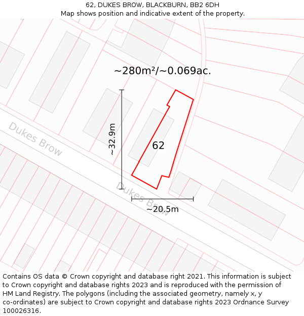 62, DUKES BROW, BLACKBURN, BB2 6DH: Plot and title map