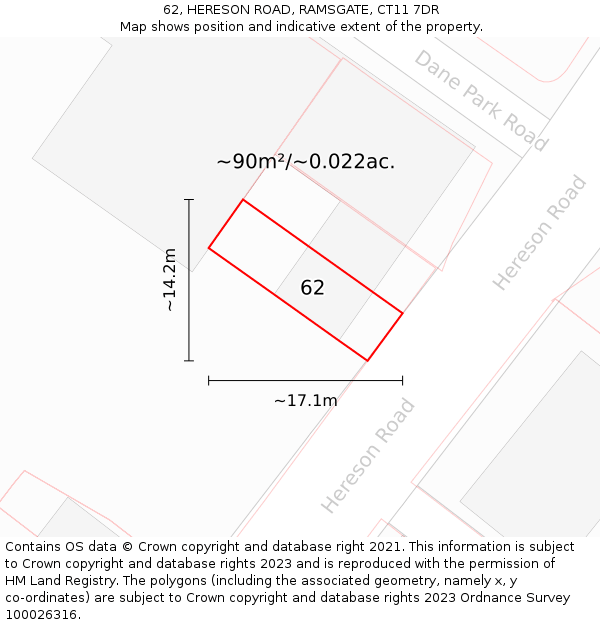 62, HERESON ROAD, RAMSGATE, CT11 7DR: Plot and title map