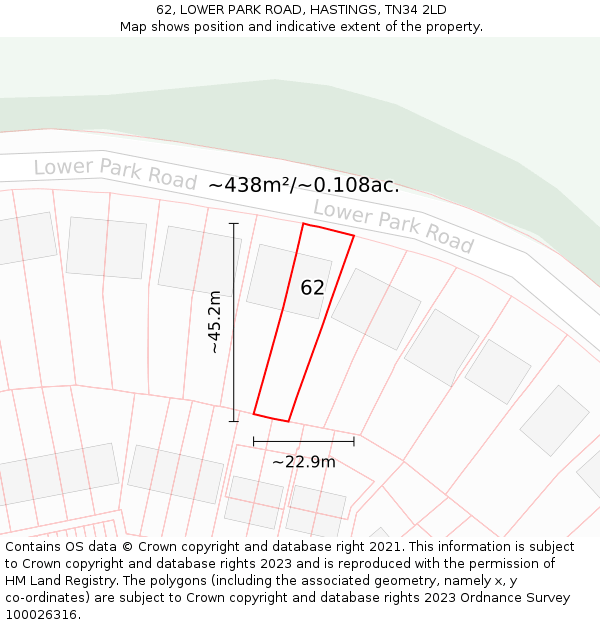 62, LOWER PARK ROAD, HASTINGS, TN34 2LD: Plot and title map