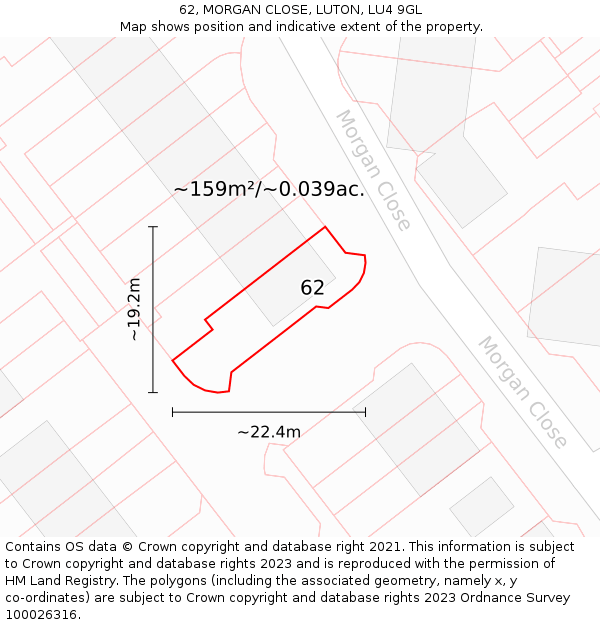 62, MORGAN CLOSE, LUTON, LU4 9GL: Plot and title map