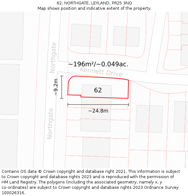 62, NORTHGATE, LEYLAND, PR25 3NQ: Plot and title map