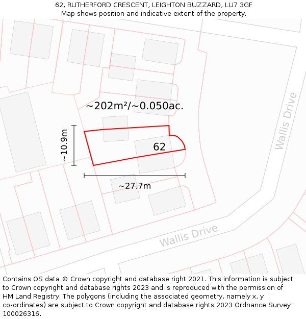 62, RUTHERFORD CRESCENT, LEIGHTON BUZZARD, LU7 3GF: Plot and title map