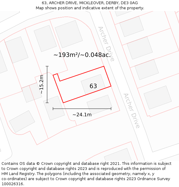 63, ARCHER DRIVE, MICKLEOVER, DERBY, DE3 0AG: Plot and title map