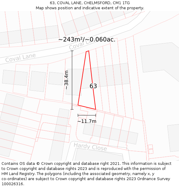 63, COVAL LANE, CHELMSFORD, CM1 1TG: Plot and title map