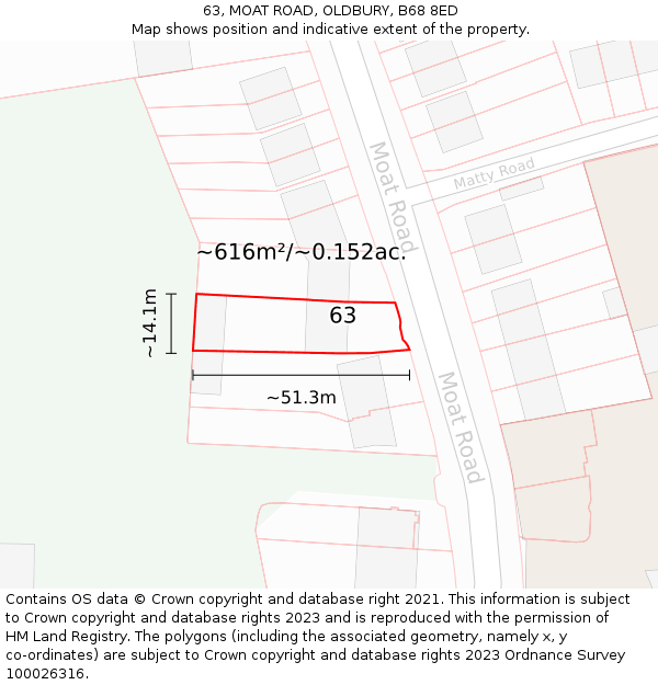 63, MOAT ROAD, OLDBURY, B68 8ED: Plot and title map