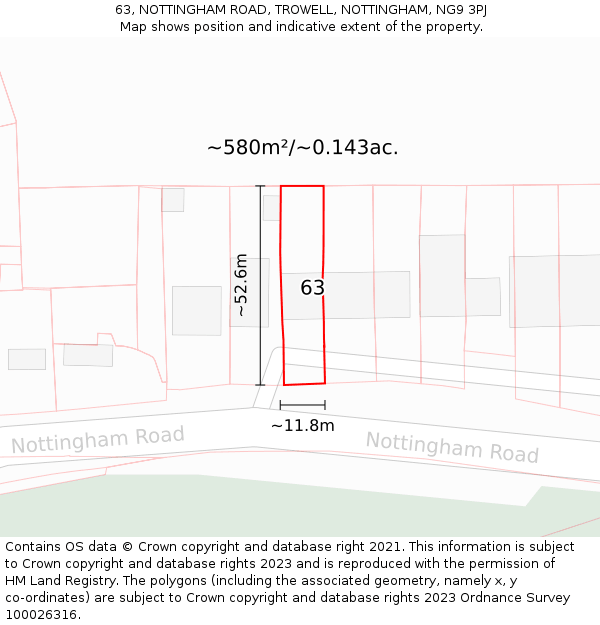 63, NOTTINGHAM ROAD, TROWELL, NOTTINGHAM, NG9 3PJ: Plot and title map