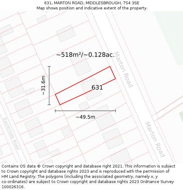 631, MARTON ROAD, MIDDLESBROUGH, TS4 3SE: Plot and title map