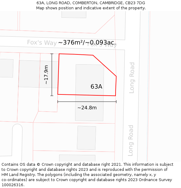 63A, LONG ROAD, COMBERTON, CAMBRIDGE, CB23 7DG: Plot and title map