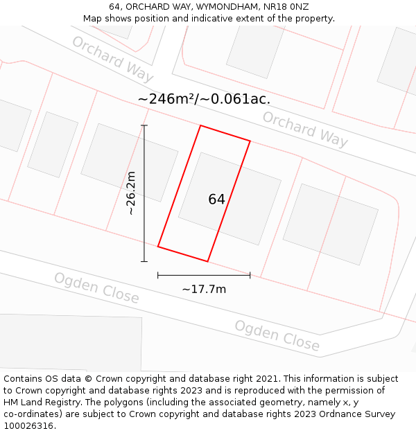 64, ORCHARD WAY, WYMONDHAM, NR18 0NZ: Plot and title map