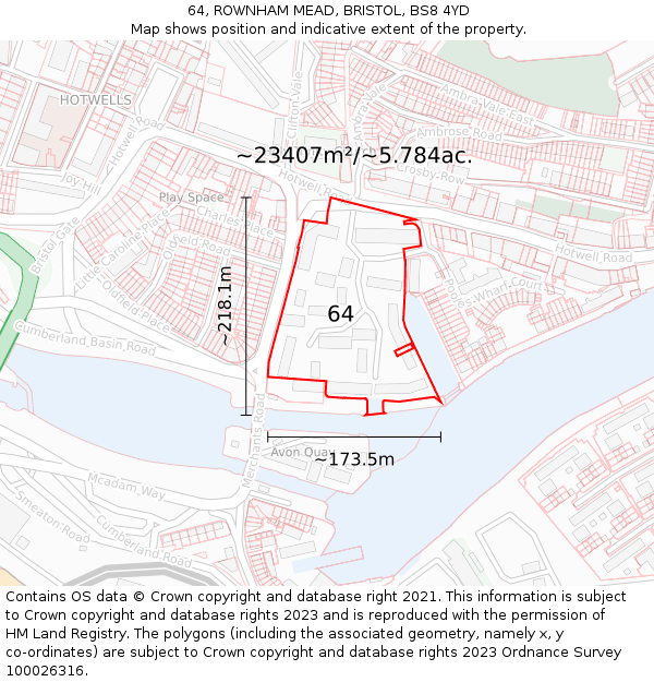 64, ROWNHAM MEAD, BRISTOL, BS8 4YD: Plot and title map