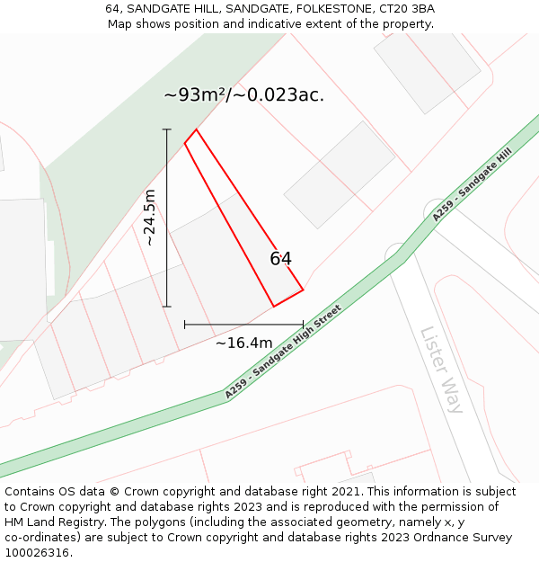 64, SANDGATE HILL, SANDGATE, FOLKESTONE, CT20 3BA: Plot and title map