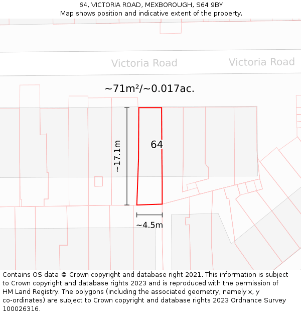 64, VICTORIA ROAD, MEXBOROUGH, S64 9BY: Plot and title map