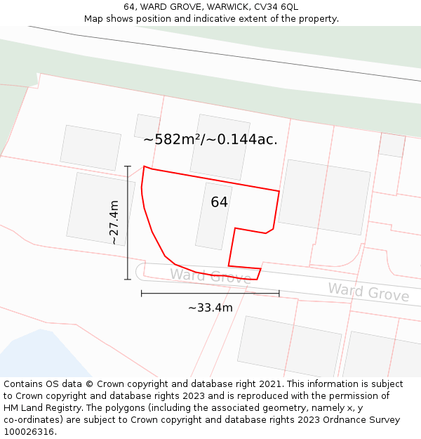 64, WARD GROVE, WARWICK, CV34 6QL: Plot and title map