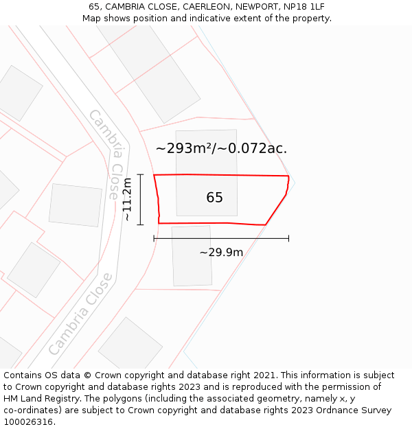 65, CAMBRIA CLOSE, CAERLEON, NEWPORT, NP18 1LF: Plot and title map