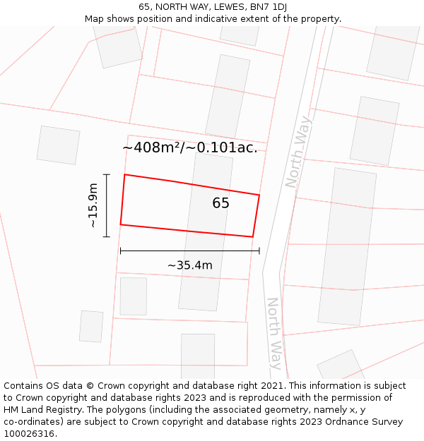 65, NORTH WAY, LEWES, BN7 1DJ: Plot and title map