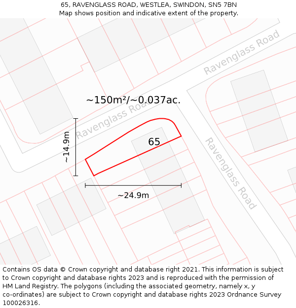 65, RAVENGLASS ROAD, WESTLEA, SWINDON, SN5 7BN: Plot and title map