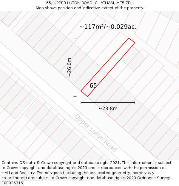 65, UPPER LUTON ROAD, CHATHAM, ME5 7BH: Plot and title map