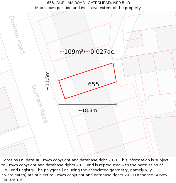 655, DURHAM ROAD, GATESHEAD, NE9 5HB: Plot and title map
