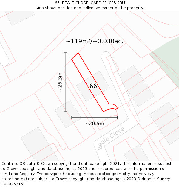 66, BEALE CLOSE, CARDIFF, CF5 2RU: Plot and title map