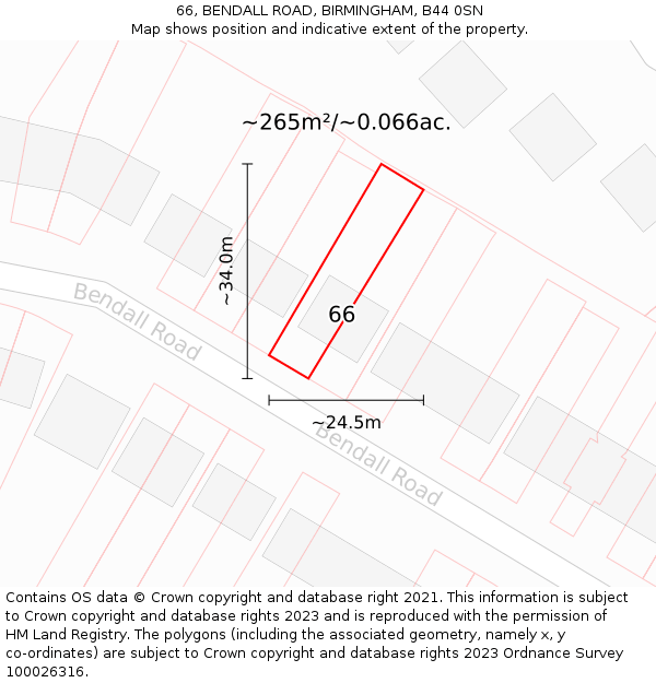 66, BENDALL ROAD, BIRMINGHAM, B44 0SN: Plot and title map